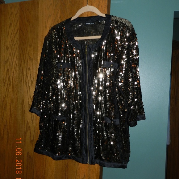 Tops - Michael Simon Black w/Gold Sequin Full Zip Top